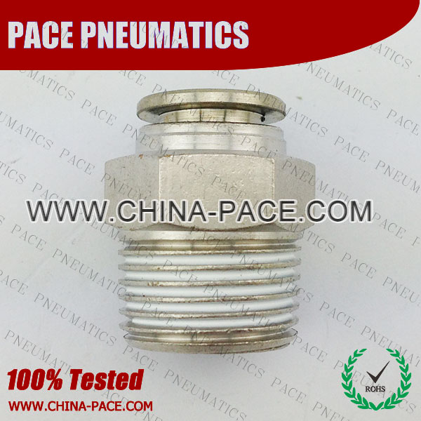 Male Straight All Brass Push To Connect Fittings, Air Fittings, one touch tube fittings, Pneumatic Fitting, Nickel Plated Brass Push in Fittings